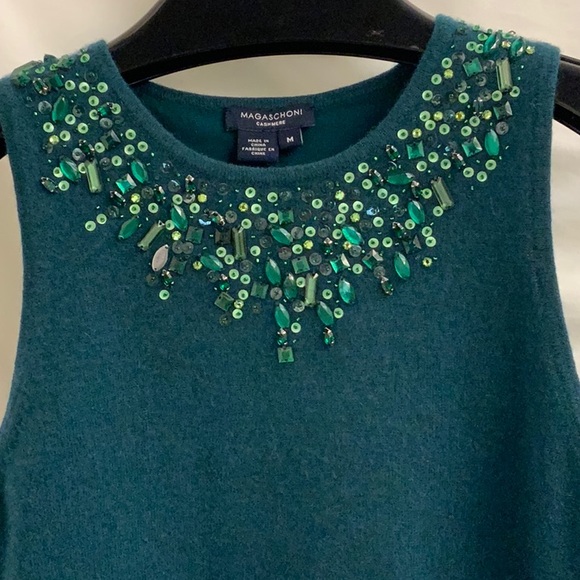 100% Cashmere Cardigan and Matching Tee with Jeweled Necklines in Pine Green S-M - Picture 9 of 16